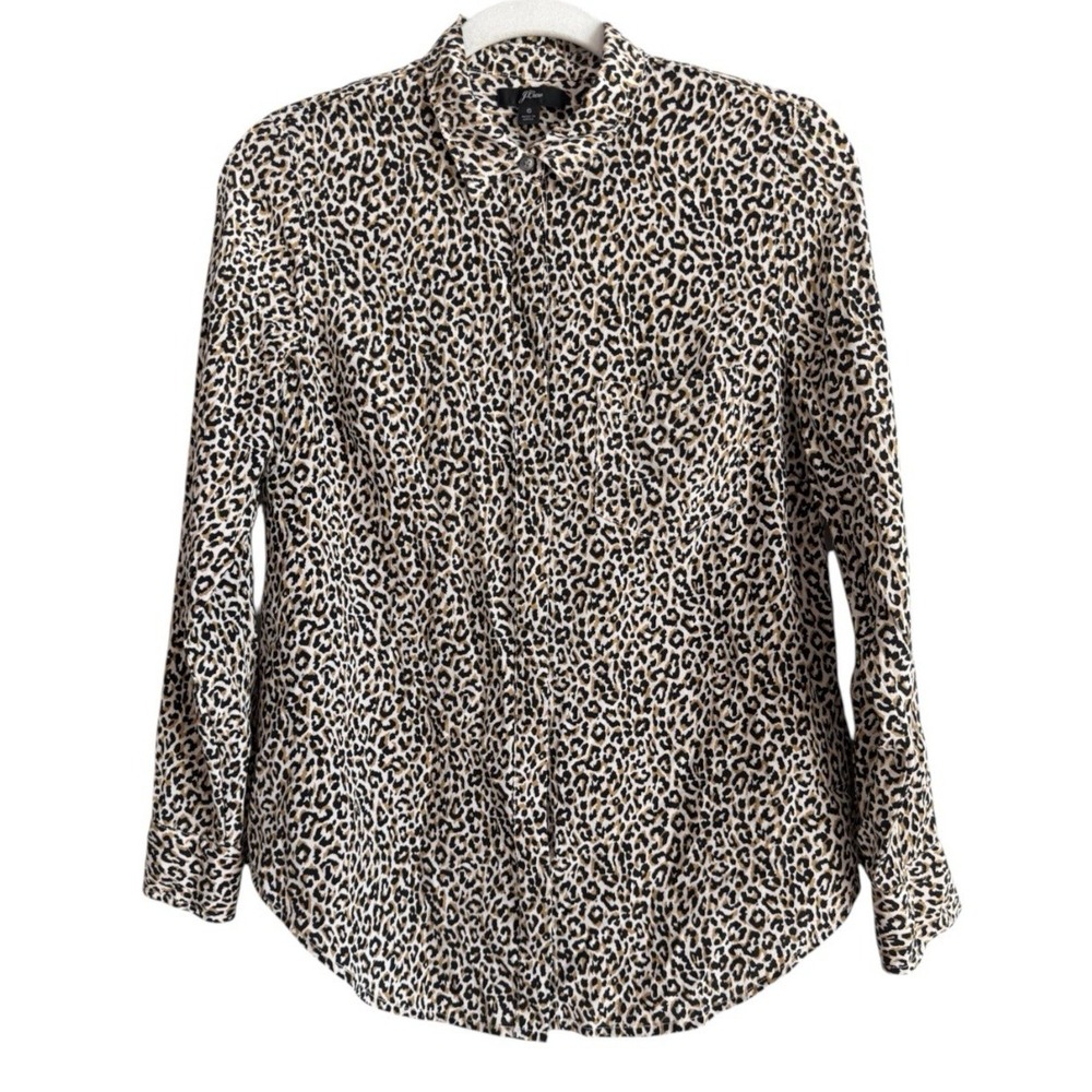 J. Crew 100% Silk Leopard Print Blouse Shirt Mob Wife Office Siren Luxury Size 6